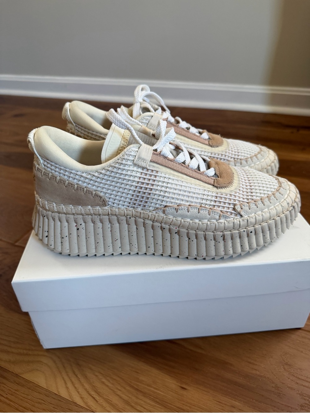 Chloe Nama Stitch Sneakers - Neutral Beige Platform